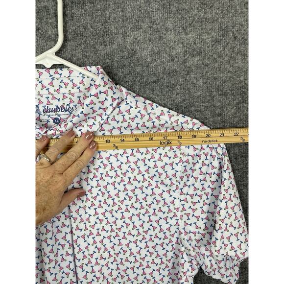 Chubbie's The Shaken Not Stirred Performance Polo Men's XL White, Pink, and Blue - Picture 9 of 13